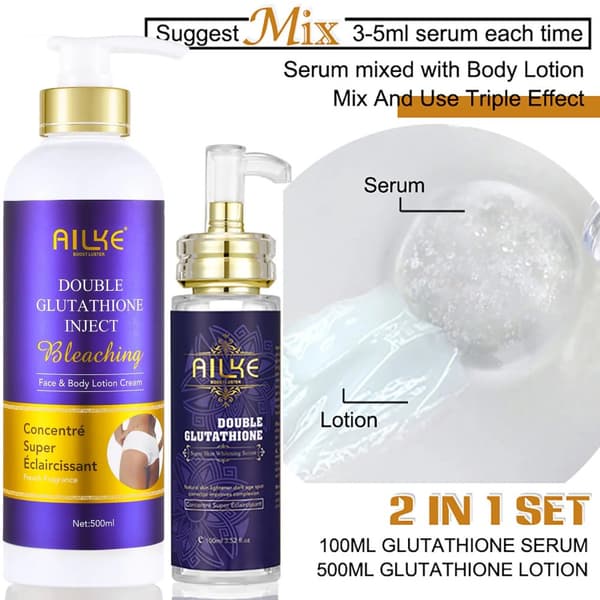 Ailke Whitening Serum og Lotion, 100ML Glutathion Serum, 500ML Hydratiserende Lotion,Lotion og serum