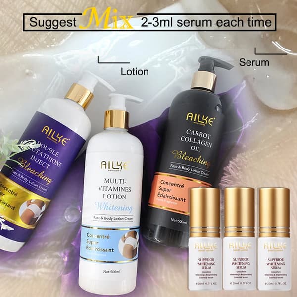 Hvidgørende Body Lotion, Glutathion Infusion, Fugtighedsgivende Kollagen Formel,6 i 1 sæt