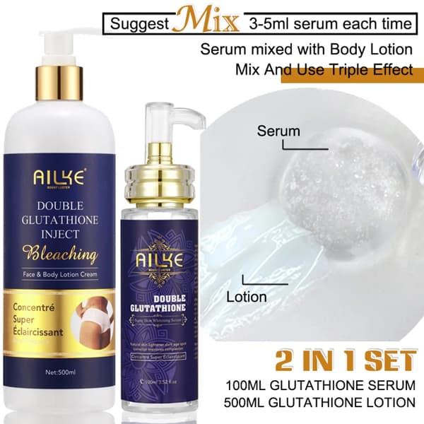 Ailke Whitening Lotion, Glutation & Niacinamid, 500ML Återfuktande Formel,2 i 1 Glutathione