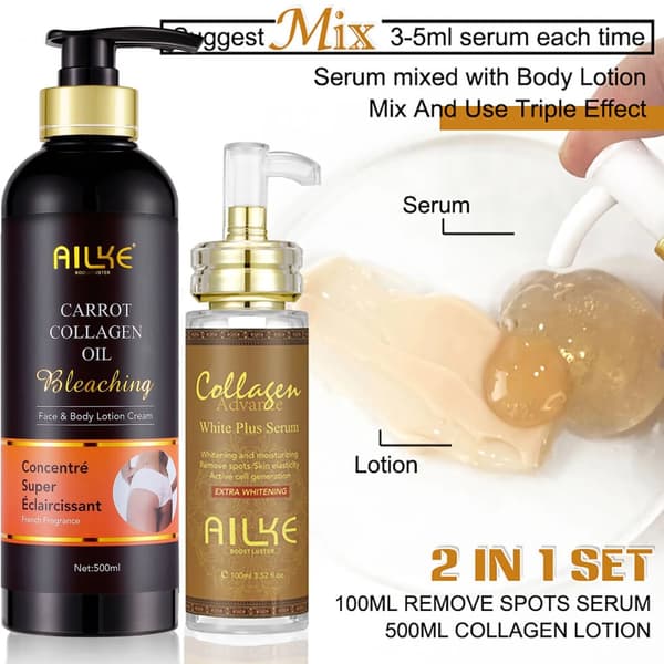 Ailke Hudvårdskit, Mörka Fläckar Korrigerare, Kollagenlotion och Serum,Kollagen 2 i 1