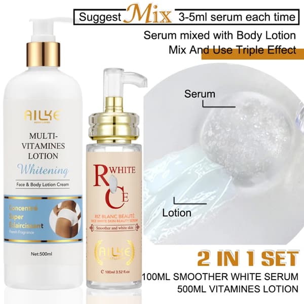 Ailke Whitening Body Lotion, 500ML Närande Fuktkräm, 100ML Blekande Serum,2 i 1 set