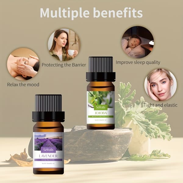 Kasvoöljysetti, Luonnolliset Ainesosat, Kosteuttavat Ominaisuudet, Sopii Kaikille Ihotyypeille,10ml 3kpl setti, Jojoba ruusu laventeli, Beige