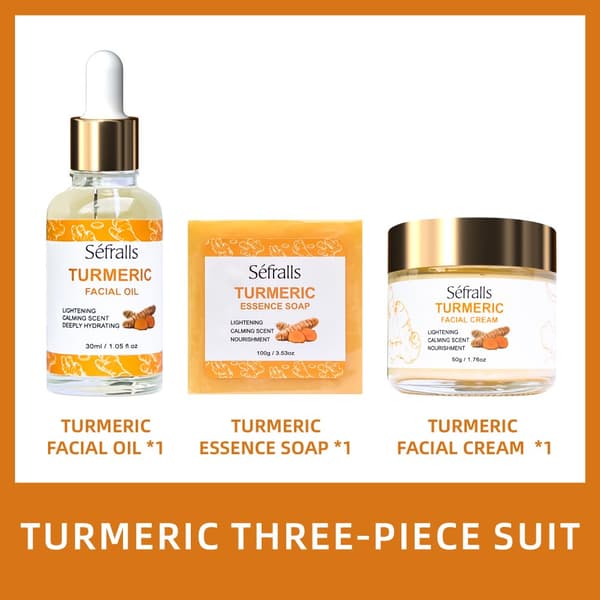 Turmeric Ansigtspleje Sæt, Hydratiserende Creme, Nærende Olie, Rense sæbe