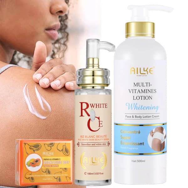 Hvidnende Body Lotion, Fugtighedsgivende Formel, Fjernelse af Mørke Pletter,3 i 1 sæt