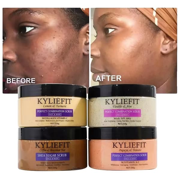 Naturlig kroppsskrubb, exfolierande fördelar, upplysande formula,förpackning med 4