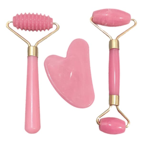 3-pack harpiks Rose Roller og Gua Sha ansiktsroller