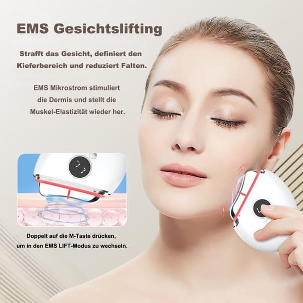 EMS Gua Sha Ansigtsmassageapparat, Vibration & Varme, Anti-Rynker, Rød/Blå/Grønt Lys