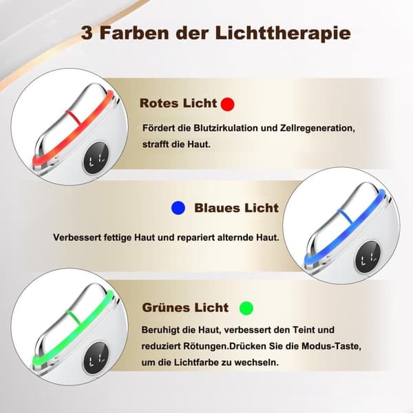 EMS Gua Sha Ansigtsmassageapparat, Vibration & Varme, Anti-Rynker, Rød/Blå/Grønt Lys