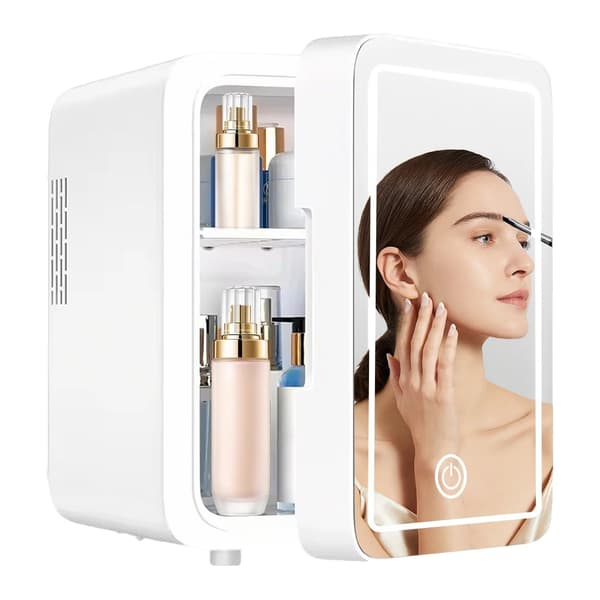 Mini Makeup Kyl, LED-belyst Spegel, Dubbel Strömförsörjning,VIT