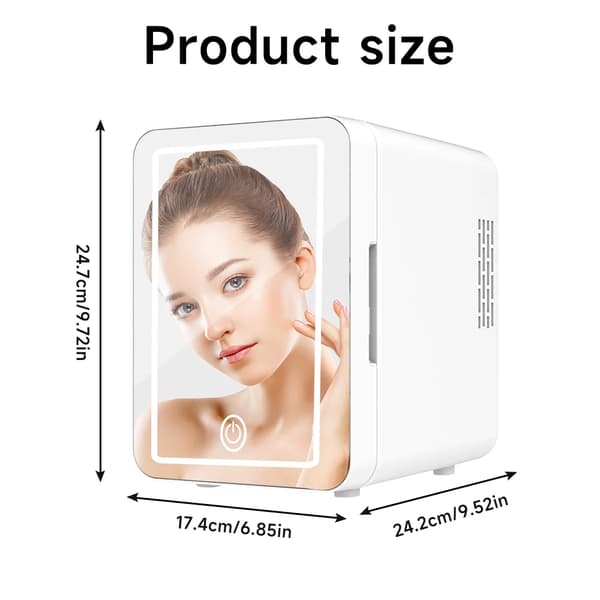 Makeup Køleskab, 4L Kapacitet, LED Lys Spejl,HVID, EU