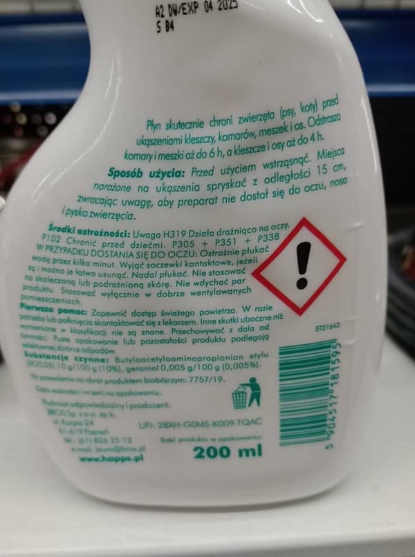 Mygge- og flåtvæske til dyr 200ml Happs