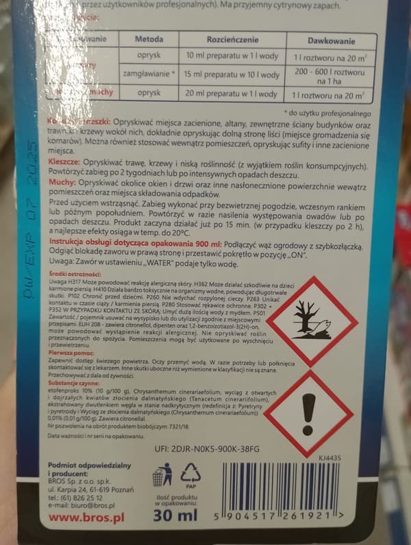 Spray mot myggor och fästingar BROS Bagosel 100EC