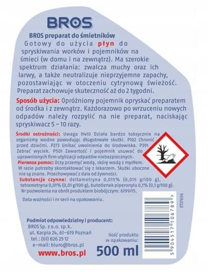 Bros Spray til skraldespande mod fluer og larver 500ml Neutraliserende lugte