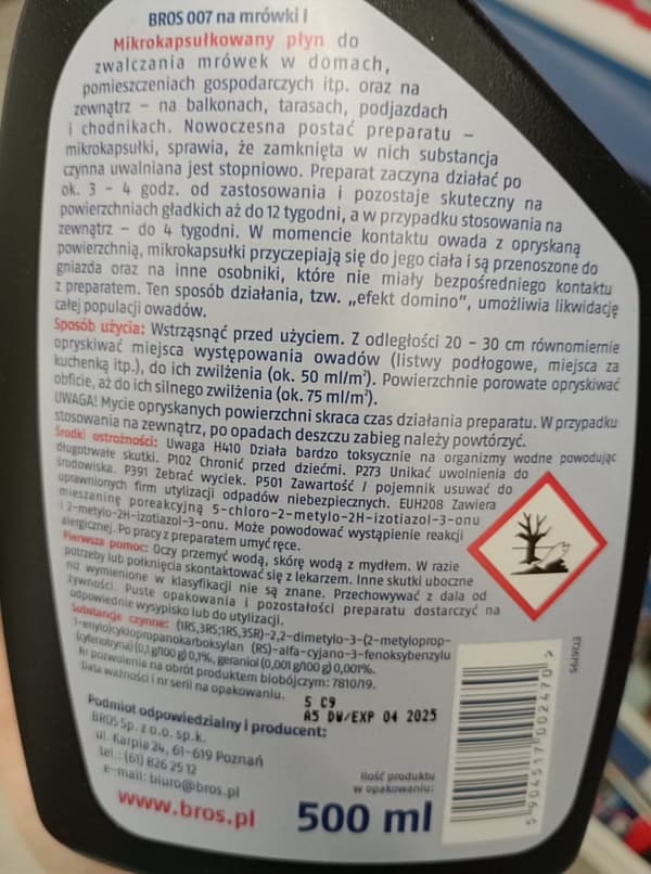 Nestemäinen suihke koti- ja puutarhamuurahaisille, 500 ml