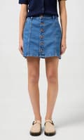 Miniatyrbillede 3 af 8: Wrangler DENIM MINI NEDERDEL KORT DENIM NEDERDEL MED ÅBNING FORAN S