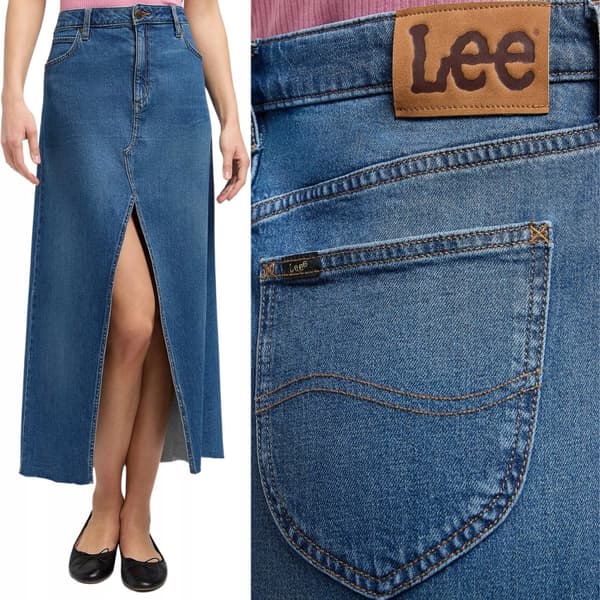 Lee MAXI NEDERDEL Waterfall LANG DENIM NEDERDEL MED SLIT FORAN W28