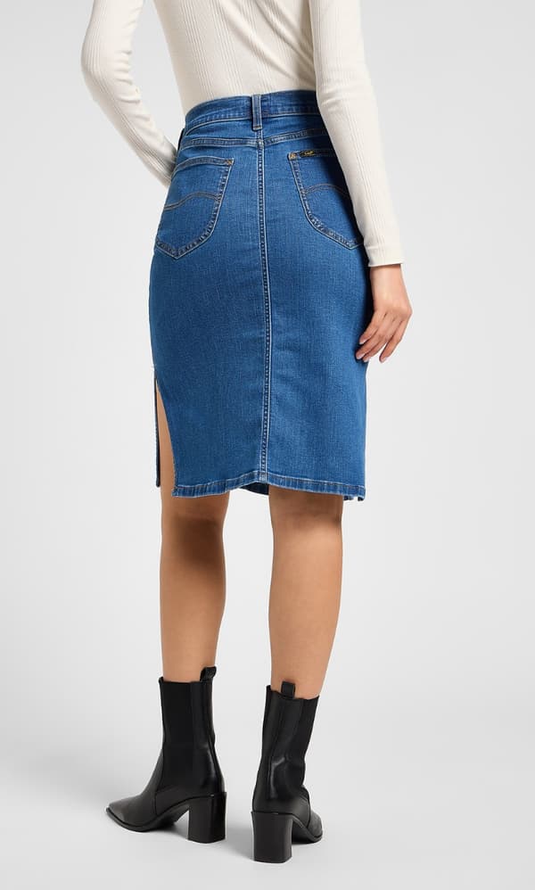 Lee SKIRT SLIM Calming Farkkuhame sivuilla uurrettu sininen farkku W29