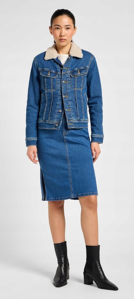 Lee SKIRT SLIM Calming Farkkuhame sivuilla uurrettu sininen farkku W29