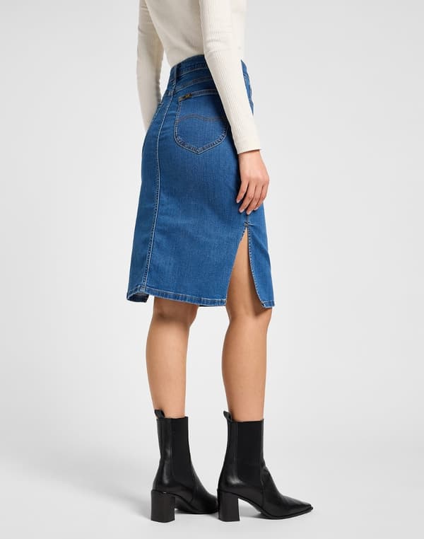 Lee SKIRT SLIM Calming Farkkuhame sivuilla uurrettu sininen farkku W29