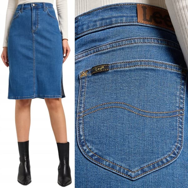 Lee SKIRT SLIM Calming Farkkuhame sivuilla uurrettu sininen farkku W29