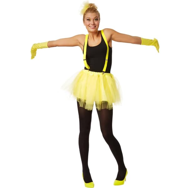 Ballerina-tyllkjol med hängslen gul