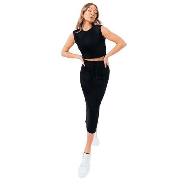 Justhype Sweat Midi Skirt Loungewear Set LABON008, Kvinde, Nederdel, Sort