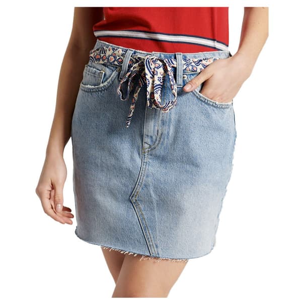 Superdry Kjol Denim Mini Grå 28 Kvinna