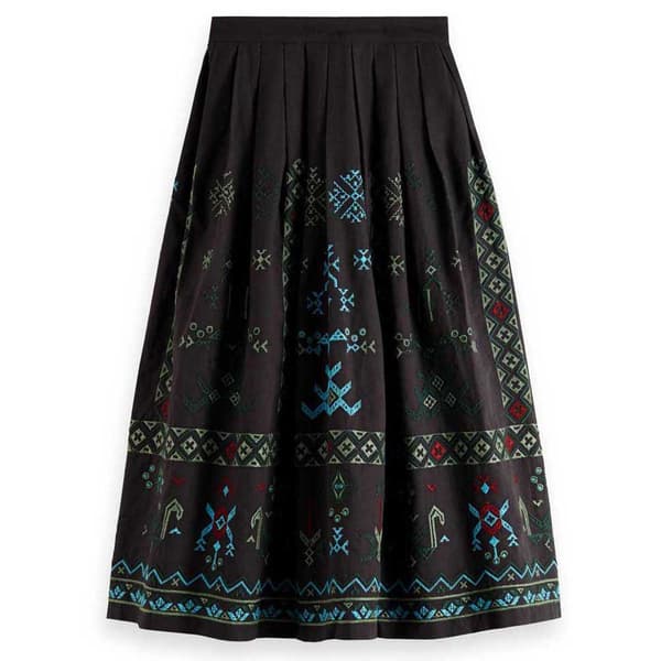 Scotch & Soda Midi Nederdel Geo Embroidered Sort L Kvinde