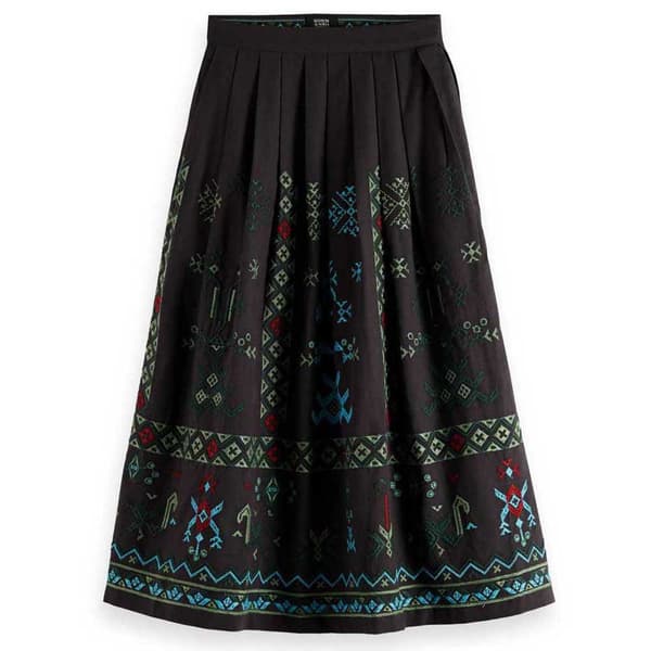 Scotch & Soda Midi Nederdel Geo Embroidered Sort L Kvinde
