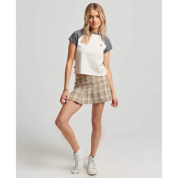 Superdry Minikjol Med Låg Midja Vintage 1/2 Pleat Check Beige M Kvinna