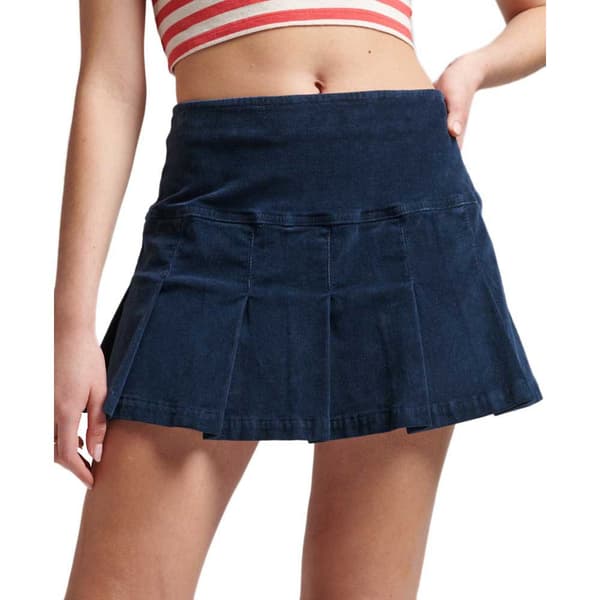 Superdry Vintage Cord Pleat Mini Kjol Blå 10 Kvinna