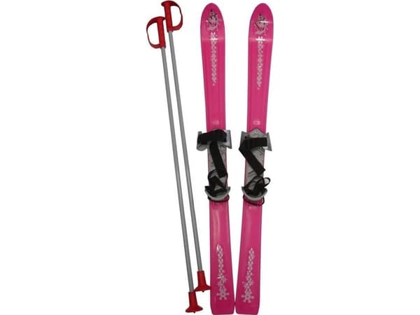 Skidor för barn 90 cm med skidstavar, rosa
