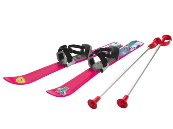 Skidor för barn 70 cm med skidstavar, rosa