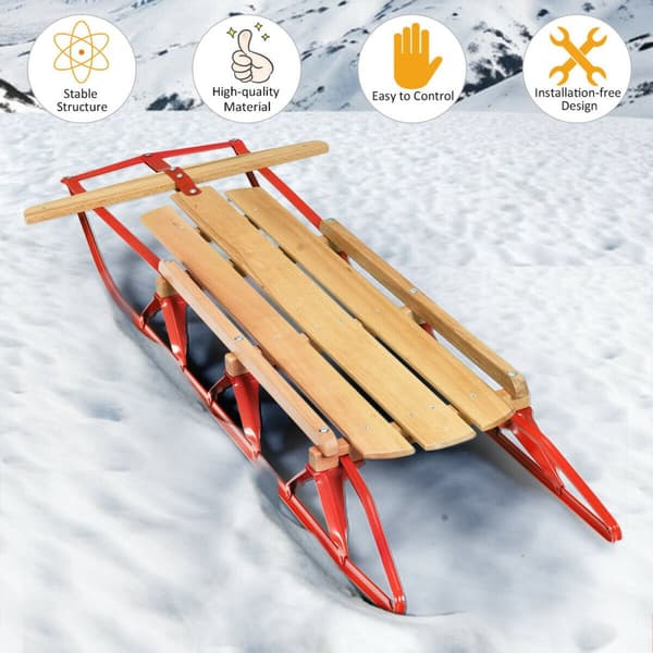 Lasten puinen kelkka, 54x23x6.5 tuumaa, punainen