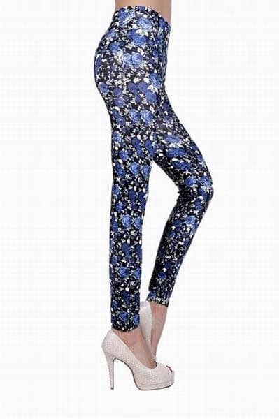 Svarta Leggings med blå rosor