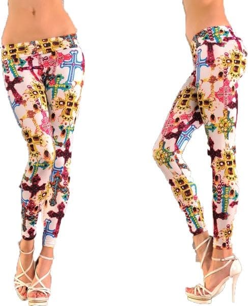 Vita leggings med färgglada kors microfiber