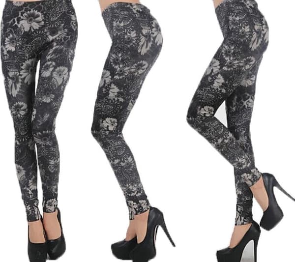 Grå blommiga leggings O/S
