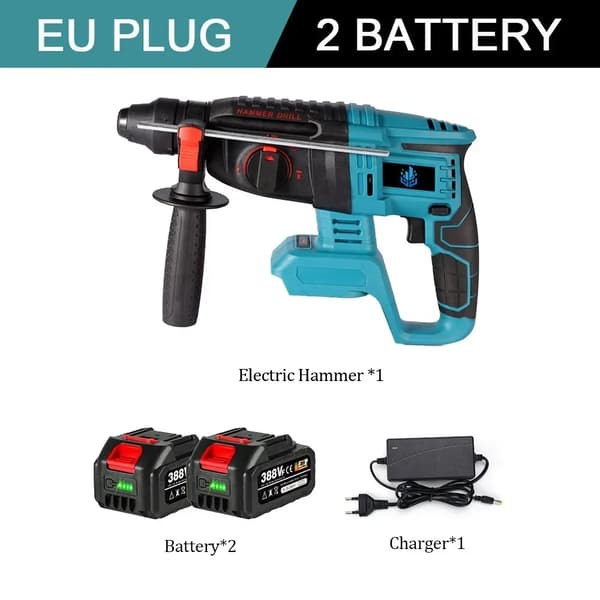 Trådløs Elektrisk Hammer, 1680W Kraft, 26MM Borekapacitet,2X Batteri-Option 5