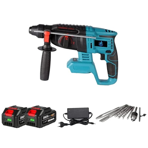 Trådløs Elektrisk Hammer, 1680W Kraft, 26MM Borekapacitet,2X Batteri-Option 5