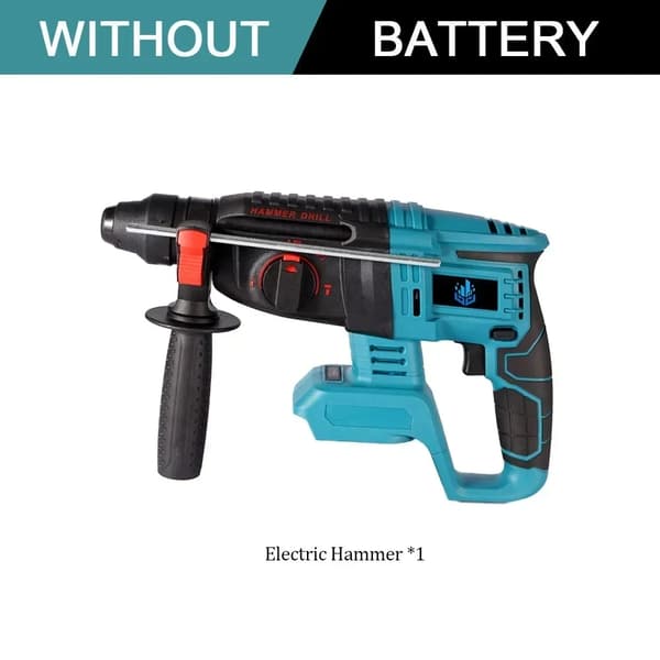 Trådløs Elektrisk Hammer, 1680W Kraft, 26MM Borekapacitet,2X Batteri-Option 5