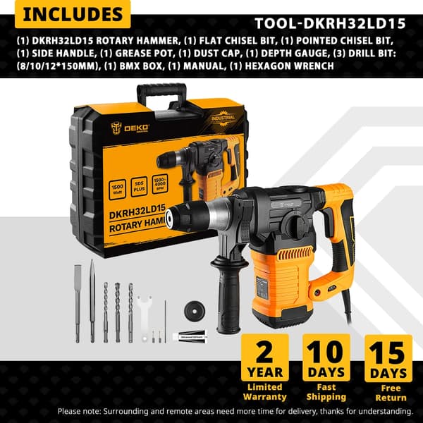 Rotary Hammer, 1500W Effekt, 7,3 kg Vikt, 230V Spänning,DKRH32LD15