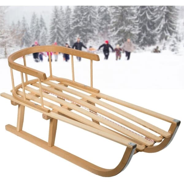 Premium Träsläde med Ryggstöd - Perfekt Julklapp för Familjekul