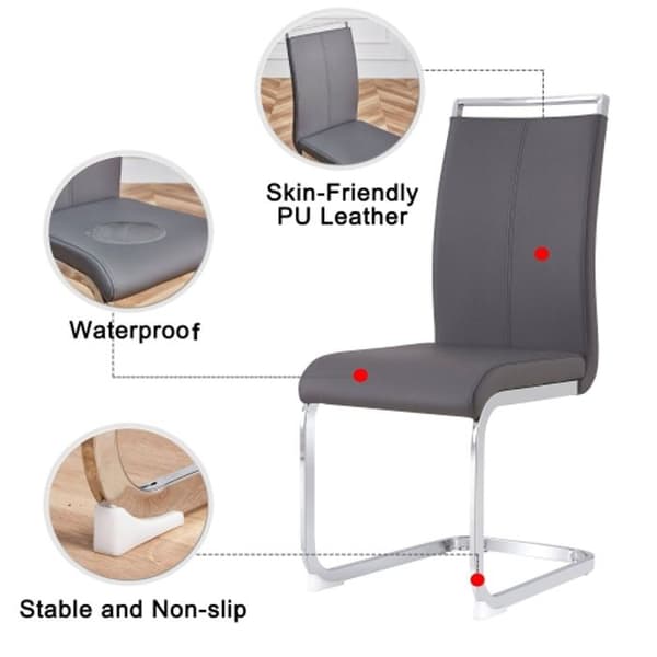 Sängstol, struktur i kromat metall, max. belastning 120 kg, klädsel i mjukt läder, grå (4-pack)