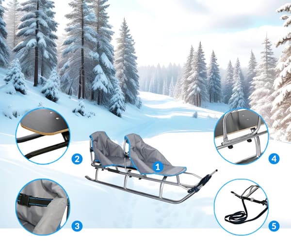 Sleds duo twin tandem stor til børn med ryglæn solide lette seler PL