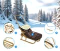 Pikkukuva 3 / 10: Puinen pulkka selkänojalla, työntöaisalla ja makuupussilla lapsille, massiivipuolalainen