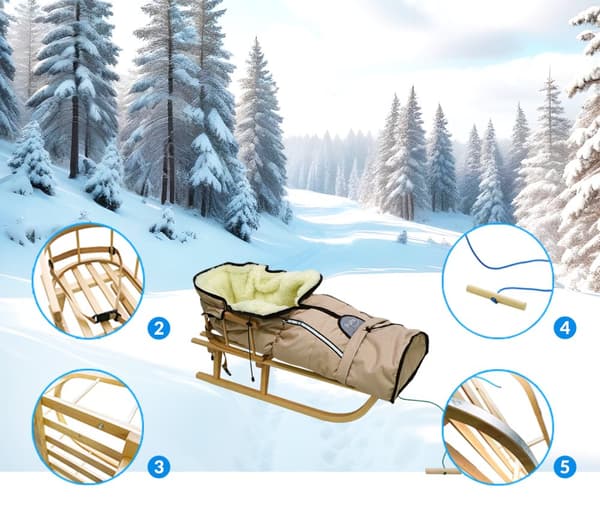Träpulka med ryggstöd och sovsäck traditionell för barn solid PL