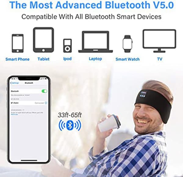 Sleep Headphones – Pandebånd & Øjenmaske med Bluetooth Hovedtelefoner Sort