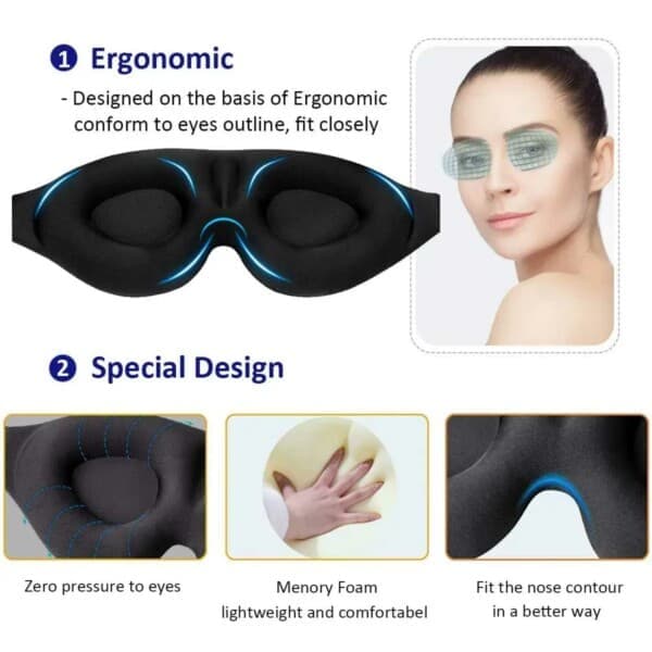 Bekväm 3D Sovmask med 100% Mörkläggning Svart