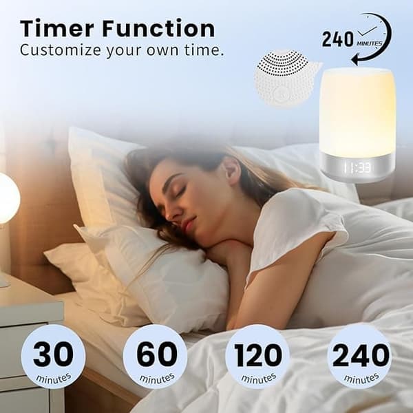 Nattljus,White Noise Maskin med APP-kontroll-Justerbar LED-lampa, 32 Lugnande Ljud, 8 Färger, Stänga Av Störande Ljud för Sömnen