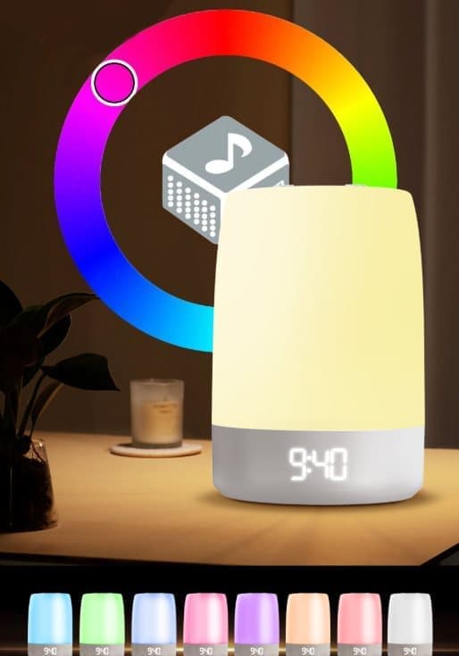 Nattljus,White Noise Maskin med APP-kontroll-Justerbar LED-lampa, 32 Lugnande Ljud, 8 Färger, Stänga Av Störande Ljud för Sömnen